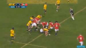 First Test, Ruck 15, 09:40 on the match clock – Paul O'Connell goes guard and protects the ball at the base of the ruck after Tom Croft and Sam Warburton have made the initial hit.