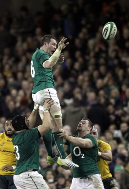 It's a thriller, thriller night: Peter O'Mahony shows off his lineout moves against Australia. 
