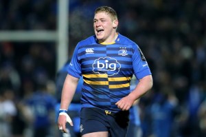 Tadhg Furlong celebrates a try in European competition.