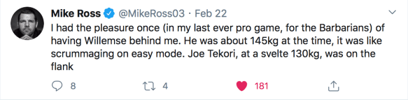Mike Ross tweet re Willemse